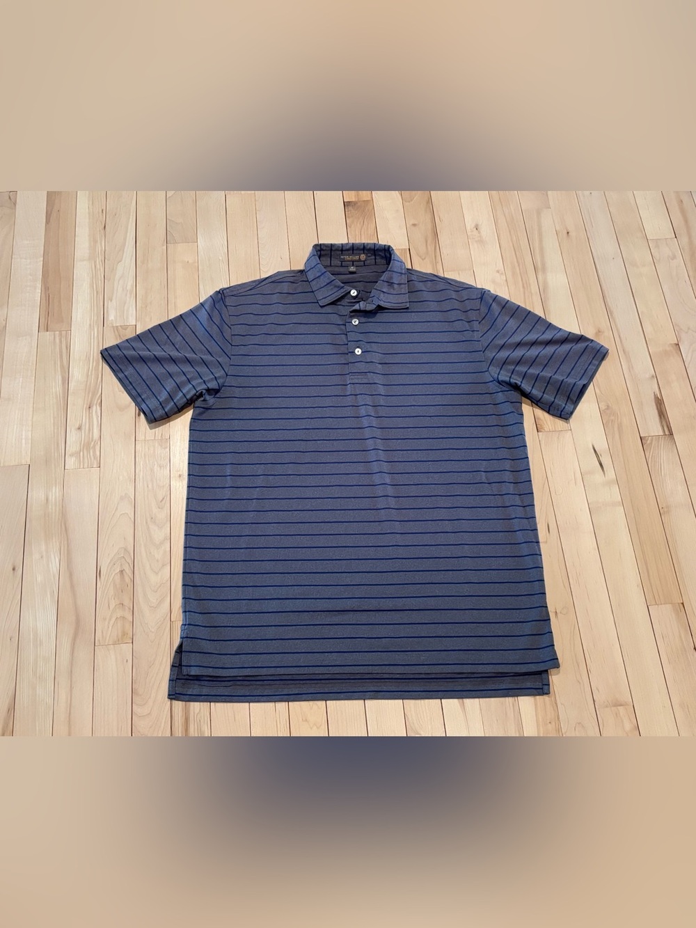 Peter Millar Summer Comfort Striped Performance Golf Shirt Gray and Blue Medium